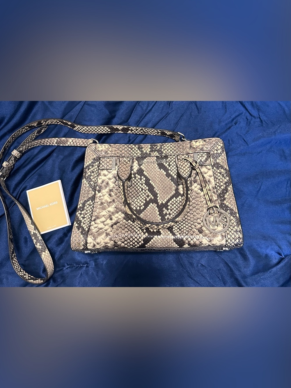 MICHAEL KORS DILLON LEATHER TOP ZIP SNAKESKIN SATCHEL BAG